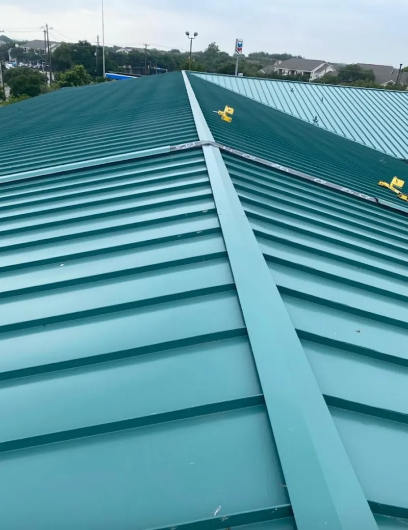 Green commercial metal roof ridge and valley for Metal Roof Repair in Willistown